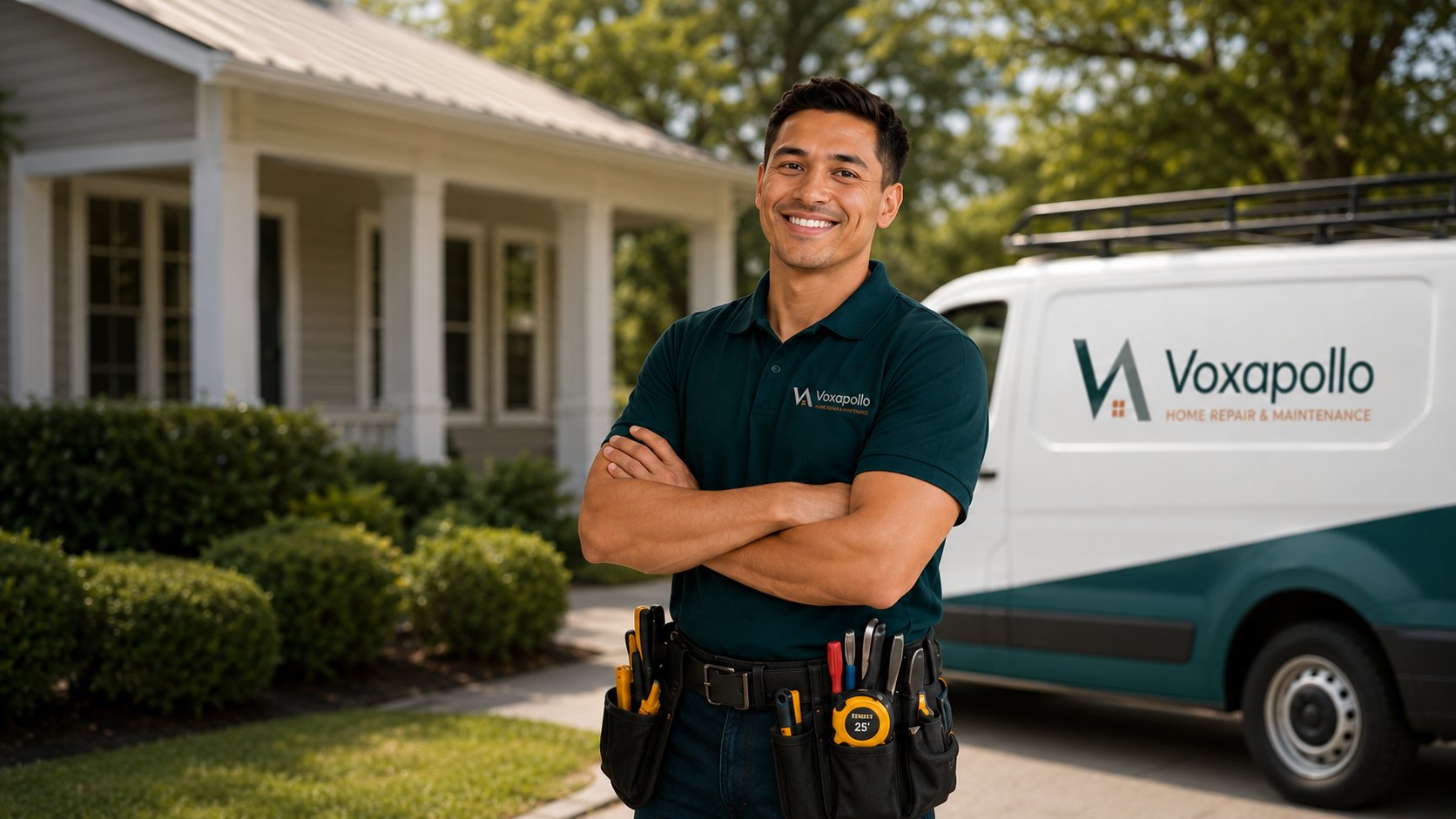Voxapollo technician in front of the company van