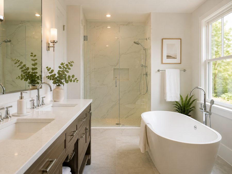Bathroom with a freestanding tub